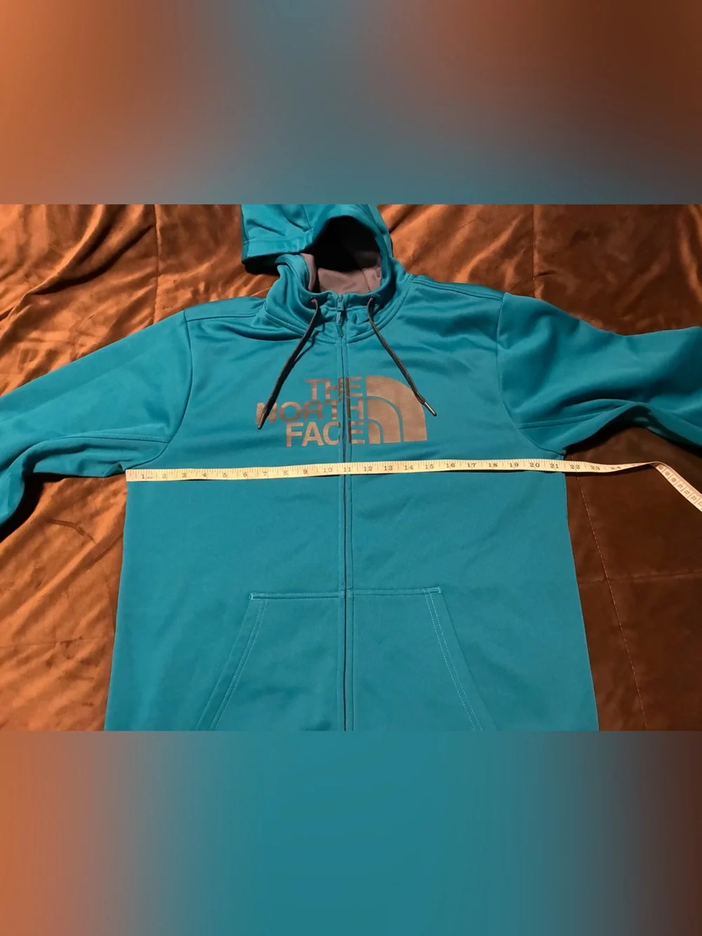 The North Face Blue Zip-Up Hoodie with Logo, size medium, warm, comfortable